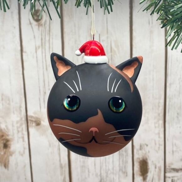 NEW D STEVENS CAT Hand Blown Porcelain Hand Painted Christmas Tree Ornament - Picture 1 of 1